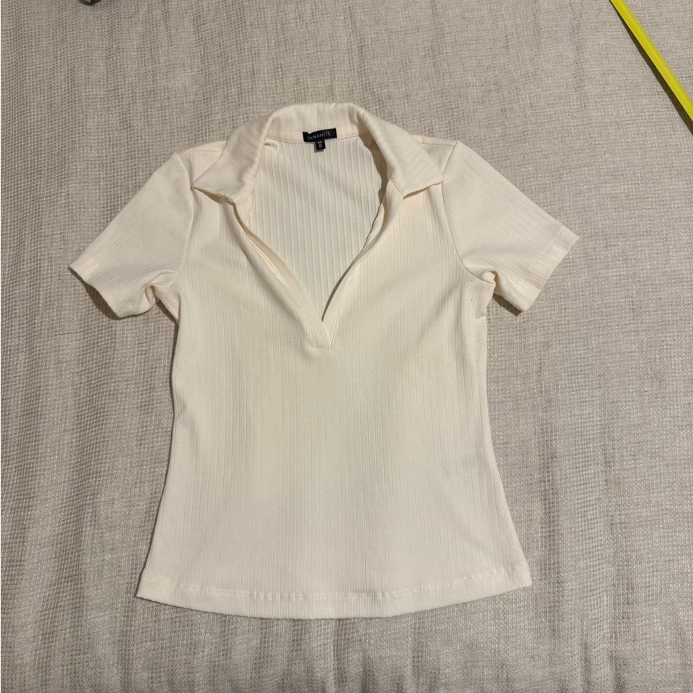 Dynamite Cream Short Sleeve Polo Top